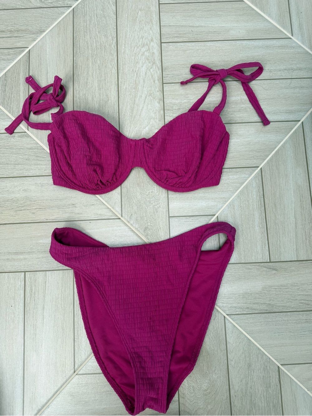 Abercrombie & Fitch Magenta Textured Bikini Set